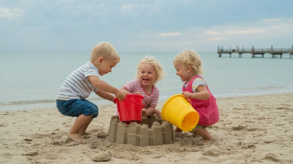 Kinder welche am Strand von Scharbeutz spielen